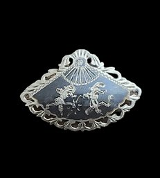 Vintage Sterling Silver Siam Fan Brooch