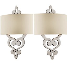 A Pair Of Corbett Lighting Olivia Polished Nicket Wall Sconces With Linen Shades - Entryway