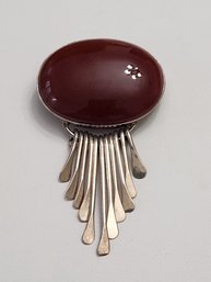 Vintage Sterling Silver Maroon Color Brooch/Pendant From Mexico