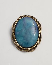 Vintage 70s Blue And Pink Color Stone Brooch In Gold Tone