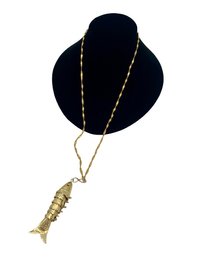 Vintage Gold Tone Metal Necklace With Fish Pendant