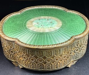 French Bronze Guillouche Enamel & Apple Jade Carving Table Box