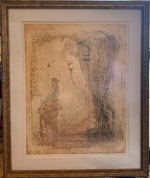 Lovely Vintage Lithograph Of Girl With Bird #12/75  Signed Etienne Ret