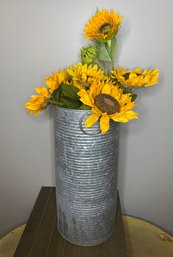 Tall Galvanized Floor Vase With Faux Sunflowers