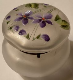 Vintage Hand Painted Violets, Frosted Glass Keepsake Box.