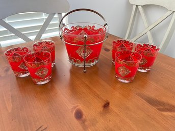 Vintage 1930's Ice Bucket With Matching Rock Glasses, Take It On The Rocks!