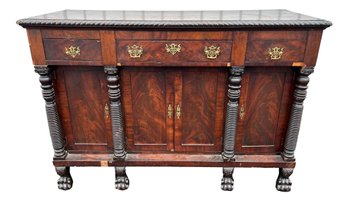 Antique Early 1800's Sideboard With Spindle Turned Columns And Carved Details