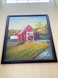 Signed Nathan Coulter, Watercolor Art - Farm House W/ Flag  - Approx 3 Ft X 4 Ft