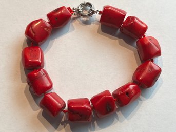 Fabulous Genuine Red Coral Bracelet With Sterling Silver Clasp - $450 Retail Price - Beautiful Piece !