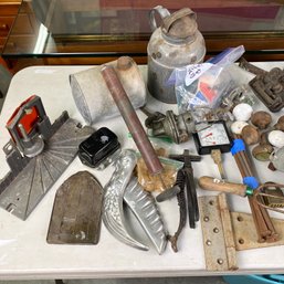 Miscellaneous Lot: Antique Skates, Copper Pot, Car Parts And More