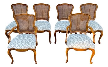 Set Of Six French Provincial Dining Chairs With New Upholstery