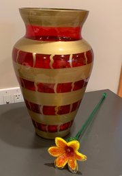 Tall Caranbeey Glass Vase With Gold Rim U Hand Blown Glass Glower