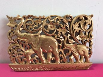 Wood Carved Elephant Plaque