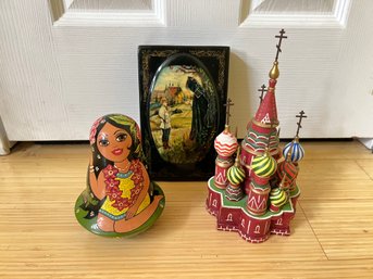 Lot Of (3) Russian Folk Art Collectibles