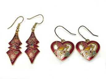 Two Pairs Of Vintage Cloisonne Earrings