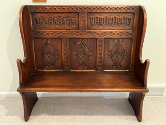 Antique Hand Carved Oak Bench