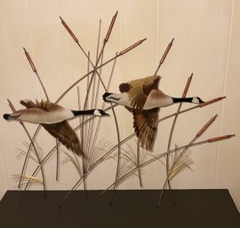 MCM Birds In Flight, Cattails Metal Wall Sculpture