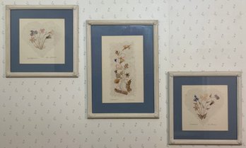 Trio Of Wall Hanging Pictures, Wildflowers, Signed 1989 By Interia