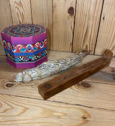 Amazing Gift Box With Wrapped Sage And Incense Holder