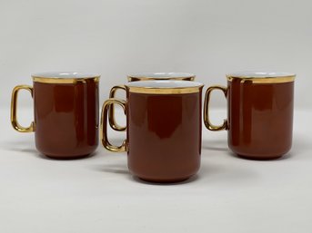 JKW Bavaria Western Germany Brown Coffee Mugs With Gold Details- Set Of 4