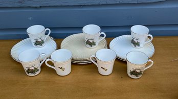 English Lunch Plates And Cups With Automobile Motif