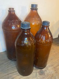 4 Antique Amber Glass CLOROX Bottles