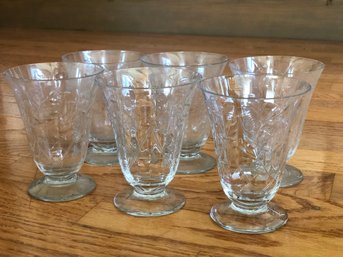 Set Of 6 Vintage Tiffin/ Franciscan Footed Floral Crystal Juice Glasses