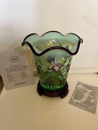 Fenton Heirloom Optics, Opal Willow Green Vase On Stand