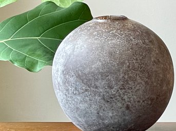 Contemporary Hand Blown Spherical Vase  With Scavo Surface Technique. Crafted By Local Guilford Artist (#1)