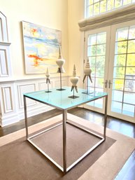 Custom Made Vicente Wolf Modern Console Table In Frosted Glass