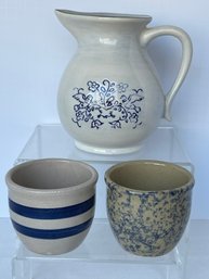 Lot Of 3 Vtg Pottery Pieces: 2 Robinson-ransbottom Roseville, Pennsbury Pottery Morrisville, PA