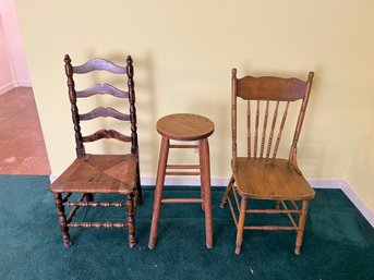 Pair Of Antique Chairs And A Stool