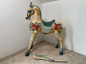 A Vintage Handpainted Carved Wooden Horse