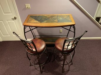 Inlaid Slate High Top Bar With Two Coordinating Stools