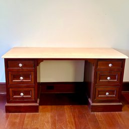 A Custom Built-In Cosmetic Vanity With Marble Top And Glass Knobs - Primary Bath A