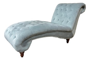 Like New Grey Tufted Fabric Chaise Lounge With Nailhead Trim