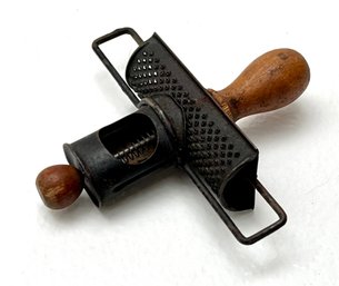 ANTIQUE TIN NUTMEG GRATER & HOLDER: Wooden Handle, Spring Mechanism, Vintage Kitchen Collectible