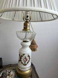 Vintage, Hand Painted, Gilt, Table Lamp, With Dusty Rose Flower,