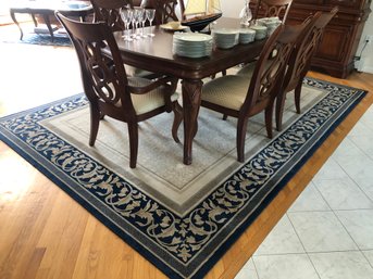 Large Cream Area Rug With Navy Border  - 7.8 X 11