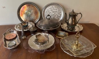 Large Lot Of Metal And Glass Table Accessories