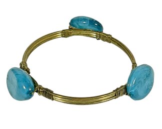 Wire Bangle Bracelet Having Blue Glass Stones