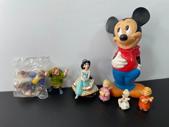 Disney Goebel Figures - Schmid Aladdin Jasmine Music Box - Vintage Mickey Mouse Rubber Figure