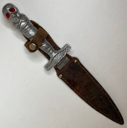 Vintage Red Eyed Skull & Crossbones - Mummy Monster Knife - Dagger In Sheath - Made In Japan - Fixed Blade