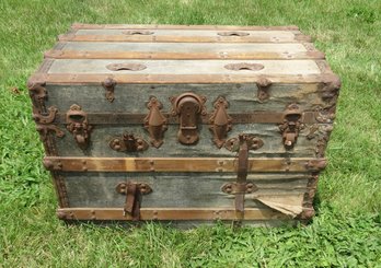 Vintage Steamer Trunk With Wood Straps