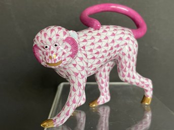 Hard To Find Color! Herend Figurine Walking Monkey In Raspberry-- Always Curio Kept-Mint Condition
