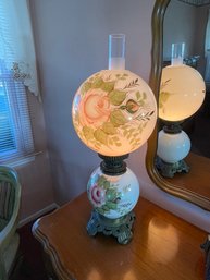 Gone With The Wind Electrified Parlor Lamp Floral Design~Hand Painted Accents