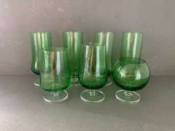 Group Seven Of Green Glasses
