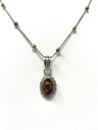 Amber And Sterling Silver Pendant Necklace