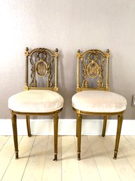 Beautiful Pair 19th C Petite Giltwood Opera Chairs