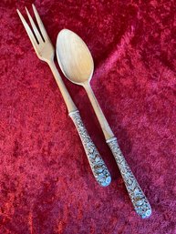 Sterling 925 Silver Salad Serving Fork Spoon Marked S Kirk And Son Fine Detail Work Total Weight 70 Grams